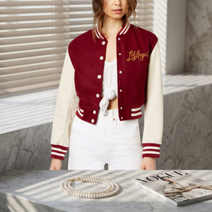 Collection Hiver MSWCVJ5 Veste Courte Femme en Laine Couleur Cerise Écologique Respirante avec Manches en Cuir Blanc - Product Image 3