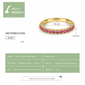 Pink Zircon Band <b>Ring</b> <b>Stainless</b> <b>steel</b> 14K gold vacuum plating - Product Image 2