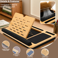 Table de bureau portable pliable en bambou avec support d'écran réglable et coussin inclinable pour usage domestique ou au bureau