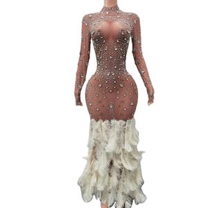 Vestido <span class=keywords><strong>de</strong></span> lujo ver a través <span class=keywords><strong>de</strong></span> vestidos <span class=keywords><strong>de</strong></span> <span class=keywords><strong>bola</strong></span> <span class=keywords><strong>de</strong></span> <span class=keywords><strong>cristal</strong></span> para mujer fiesta <span class=keywords><strong>de</strong></span> graduación Vestido largo Sexy Formal diamante plumas sirena vestido <span class=keywords><strong>de</strong></span> noche - Product Image 5