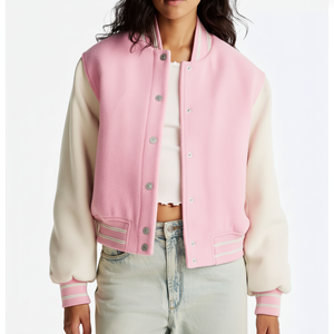 Chaquetas de Top corto universitario para mujer Chaqueta universitaria recortada en blanco personalizada con mangas de lana Chaquetas de Top corto universitario para mujer OEM - Product Image 1