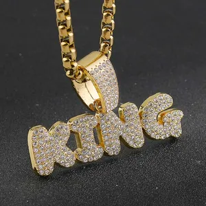 Hot Bán OEM Iced out Kim Cương Pha Lê Vòng Cổ Hip Hop Punk Phụ Nữ Đồ Trang Sức Thư Rhinestone Vua Mặt Dây Chuyền Vòng Cổ