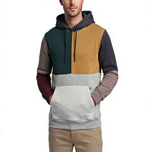 Sweat à capuche multicolore pour homme avec empiècements géométriques sur la poitrine, manches contrastées, capuche à cordon et poche kangourou - Product Image 4