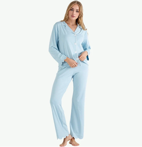 Conjunto de Pijamas de Bambú Suave para Mujer al por Mayor con Ribete, Ropa de Dormir Premium para Mujer, Pijamas Modales Personalizadas para Mujer - Product Image 2