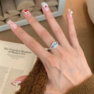 Angel Eye Open Ring Flower Shape Pave Setting Light Blue Diamond Women's Engagement Jewelry Shenzhen Origin - Product Image 3