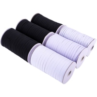 Bande élastique tressée en polyester 100% écologique pour textiles de maison et sacs, noir et blanc, rouleau de 200 yards