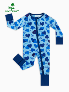 Baju Bayi Baru Lahir Motif Hati Biru Pastel Custom Miozing, Pakaian Bayi Bahan Campuran Bambu Spandex, Jumpsuit Bayi - Product Image 2