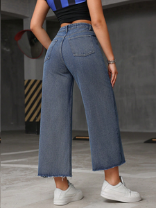 Jeans baggy taille haute pour femmes, <span class=keywords><strong>pantalon</strong></span> en denim à jambes larges avec coupe ample et confortable - Product Image 2