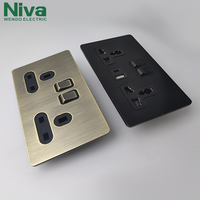 Prises murales doubles de luxe personnalisées en acier inoxydable Niva série NV2 avec port USB Type-C 13A, installation facile, 50 000 cycles, pour la maison