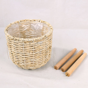 Artisanat rural en paille tressée, tissage de saule bleu, paniers à cadre, plantes en pot pour balcon, corde de maïs, écorce de maïs - Product Image 4