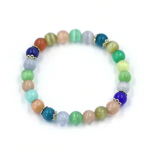 Fashionable 8mm Cat's Eye Opal Beads Bracelet Candy-Colored round Stretch Beads for Children Romantic DIY Bangle