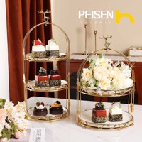Support à dessert en céramique à 2 ou 3 niveaux avec cadre doré, plateaux ronds pour gâteaux, cupcakes, buffet de mariage