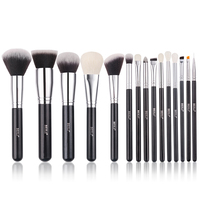 Ensemble de 15 pinceaux de maquillage en poils synthétiques - Pinceau éventail doux et facile à utiliser pour le maquillage du visage et le estompage