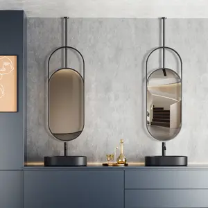 Su geçirmez çerçeve banyo Oval işıklı kırılmaz ayna zaman ekran ile Led ışık makyaj dekoratif akıllı aynalar