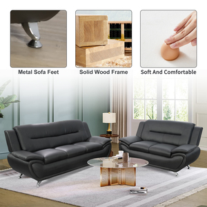 Luxury Modern 2 Seater <b>Sofa</b> Set Furniture Home <b>Office</b> Hotel Black Leather Modular <b>Sofas</b> for Sale - Product Image 6