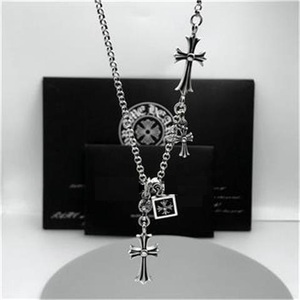 Collier vintage thaïlandais en argent style CH avec double croix, pendentif cœur en argent thaïlandais avec pierre naturelle, longue chaîne de pull personnalisée - Product Image 2