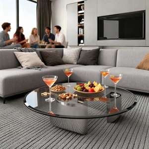 <span class=keywords><strong>Mesa</strong></span> de Centro Minimalista <span class=keywords><strong>Redonda</strong></span> de Vidrio Negro Transparente para Sala de Estar, Juego de <span class=keywords><strong>Mesa</strong></span> de Centro con Patas Plateadas, <span class=keywords><strong>Mesa</strong></span> de Centro Trípode - Product Image 2