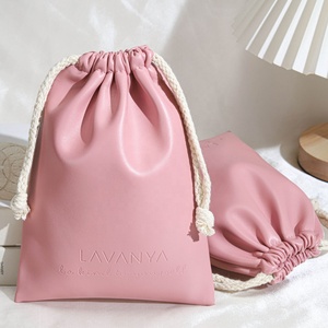 Sac à cordon en cuir PU rose personnalisé avec impression en relief pour emballage de batterie externe et téléphone portable, pochette anti-poussière en cuir imperméable - Product Image 5