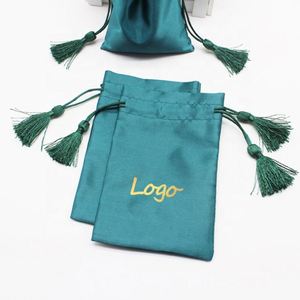 Sac à cordon personnalisé en satin de soie pour extensions capillaires avec pompons, pochettes à bijoux personnalisées pour cheveux et perruques, emballage textile - Product Image 1