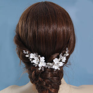 El yapımı seramik çiçek boncuk firkete aksesuarları 2 adet düğün saç klipleri kızlar için alaşım yıldönümleri nişan için - Product Image 6