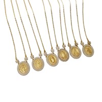 JINYUAN Nouveau Style Collier Pendentif Notre-Dame de Guadalupe en Cuivre Plaqué Or 18K et Zircon, Accessoires de Luxe Légers pour Femme