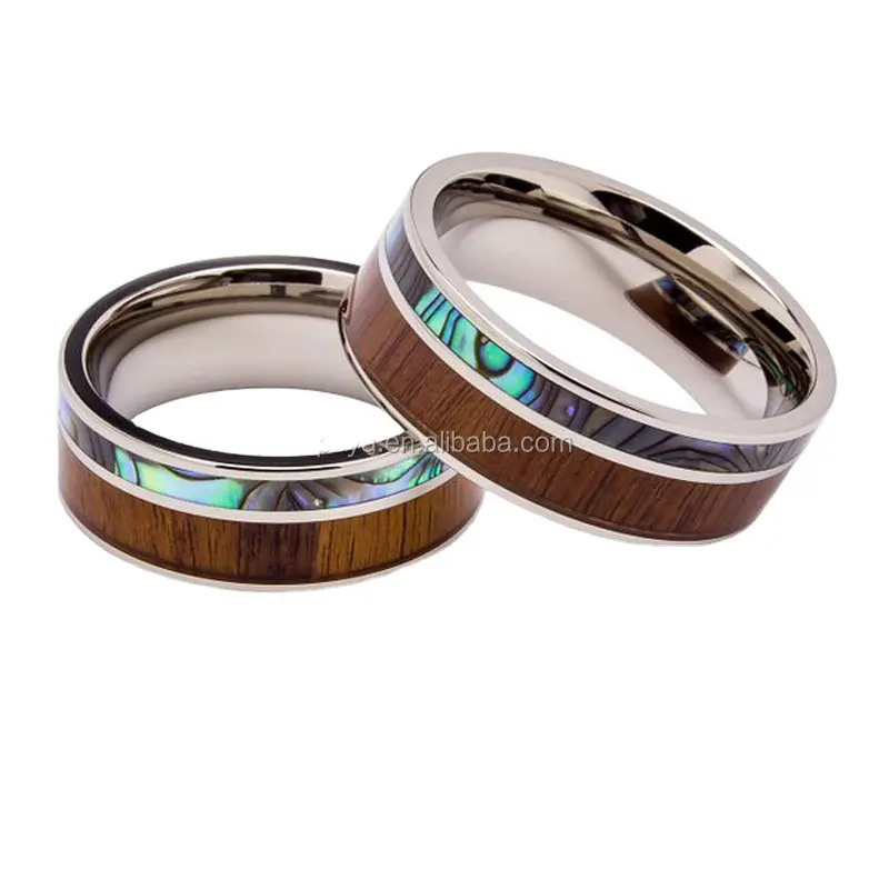POYA Perhiasan Cincin Tungsten Bertatahkan Kayu Koa dan Cangkang Abalon, Pita Pernikahan Pertunangan 8Mm Yang Sangat Unik