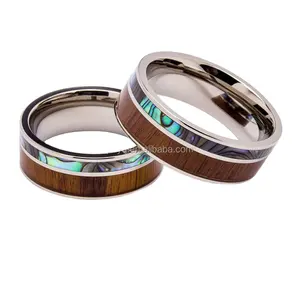 POYA משובץ טבעת עם עץ Koa טונגסטן תכשיטי Abalone Shell מאוד ייחודי 8 מ"מ אירוסין טבעת נישואים