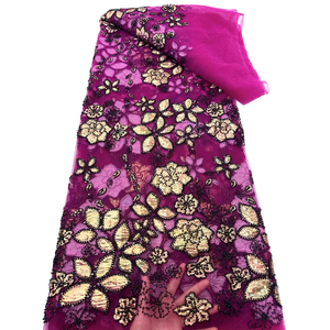 Tela de Encaje con Cuentas Corta de Nuevo Estilo NI.AI, Tela de Organza con Bordado Floral, Tela de Encaje con Perlas - Product Image 1