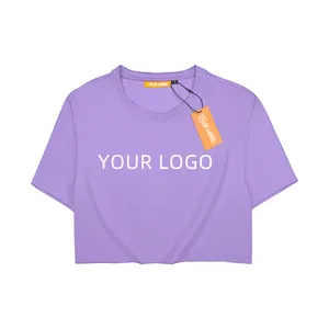 Camiseta de algodón con logo personalizado para mujer, Top corto liso para gimnasio, deportes, entrenamiento