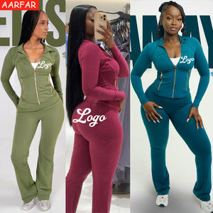 Completo Sportivo Autunnale da Donna con Zip, Giacca a Maniche Lunghe con Cerniera Dorata e Pantaloni a Zampa, Set Coordinato 2 Pezzi per Palestra - Product Image 6