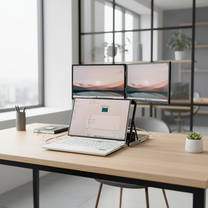 จอภาพเสริมพกพาแบบพับได้ ODM ขนาด 15.6 นิ้ว รองรับการเชื่อมต่อแบบ Dual/Triple Monitor ความละเอียด 1080P FHD IPS สำหรับแล็ปท็อป พร้อมพอร์ต Type-C, HDMI และลำโพงในตัว - Product Image 6