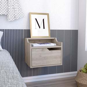 Modern <b>Floating</b> Nightstand Single <b>Drawer</b> Light Wood Two Tier Top Shelf Storage End Table Side Table - Product Image 1