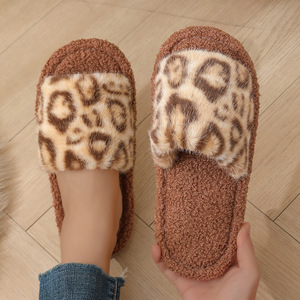 Faux Fur Open Toe Indoor Custom Home Fluffy Leopard Print <b>Slippers</b> Women Fluffy Cotton <b>Slippers</b> - Product Image 4