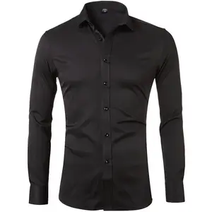 Men's Dress Shirt Slim Fit Casual Elastic High Quality Formal Shirts For Business Men Long Sleeve Cotton New