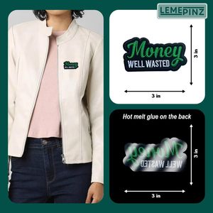 Patch brodé « Money Well Wasted » de 3 pouces, thermocollant ou à coudre, pour chapeaux, vêtements, sacs à dos, jeans, DIY - Product Image 5