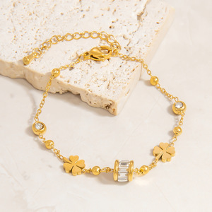 Korean Style Stainless Steel <b>Bracelet</b> 18K Gold Color Four Leaf <b>Clover</b> Pendant Women's Fashion Jewelry Gift - Product Image 4