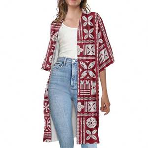 <span class=keywords><strong>Marrone</strong></span> 2024 personalizzato Poncho mezza manica leggera polinesiano a righe tribali stampato Kimono morbido <span class=keywords><strong>Cardigan</strong></span> <span class=keywords><strong>donna</strong></span> lungo - Product Image 4