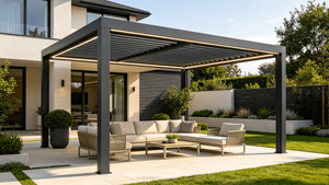 Pergola moderne en aluminium de qualité supérieure RKOVE RK-C1 avec portes coulissantes en verre entièrement fermées et toit à lamelles pour patio et villa - Product Image 6