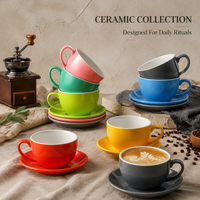 Ensemble tasse et soucoupe à latte en porcelaine de luxe moderne avec logo personnalisé, design raffiné, compatible lave-vaisselle, commande en gros, vente en gros