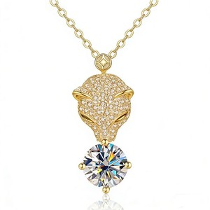 Collar con Colgante de Cabeza de <span class=keywords><strong>Pantera</strong></span> Iced Out con Moissanita, Plata de Ley 925 Bañada en Oro, 1ct Multicolor, Estilo Hip Hop, Venta al por Mayor - Product Image 5