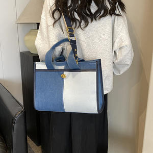 Denim Durable Zipper Closure Unisex New Fashion Color Contrast <b>Patchwork</b> Casual High Quality Customized Color Customized Logo - Product Image 4