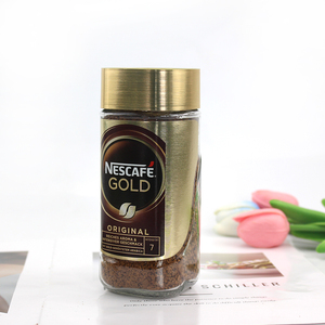 Vente en gros de pots à café carrés personnalisés de 100 g avec couvercle en plastique doré, pot en verre de style classique pour café instantané - Product Image 1