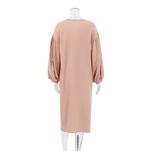 2023 nuova collezione eleganti abiti da donna in cotone pigiama Casual con scollo a V maniche a lanterna indumenti da notte larghi per le notti estive - Product Image 3