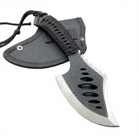 Couteau à lame fixe en acier inoxydable avec surface hautement polie. Convient aux deux mains. Poignée en corde de nylon noire