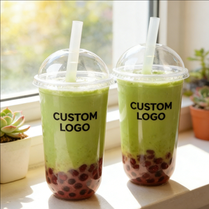 Vasos Desechables de Plástico PP Transparente de 24oz, Personalizados con Impresión UV, con Tapas y Pajitas, 90mm - Product Image 1