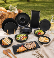 Service de table moderne en mélamine noir mat, assiettes, bols et plateaux aspect céramique personnalisés