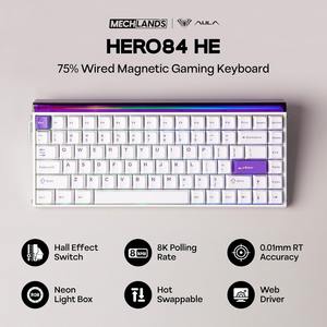 Clavier mécanique AULA HERO 84HE à interrupteurs magnétiques avec éclairage néon RGB, remplissage cinq couches, taux de polling 8K. - Product Image 4