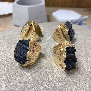Anillos de Turmalina Negra LS-B3820 en Oferta, Anillo de Dedo Chapado en Oro de 18k con Piedra Preciosa, Joyería Ajustable para Hombres y Mujeres - Product Image 2