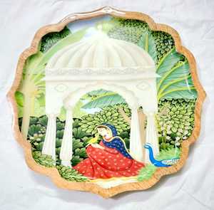 Plateaux de service en bois faits à la main avec travail Mina ustensiles de cuisine ethniques émail travail vaisselle plateaux de rangement en gros - Product Image 1