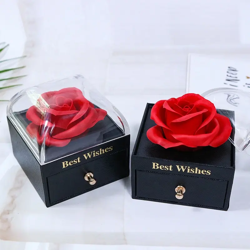 Свадебные украшения подарок акриловая коробка ожерелье кольцо упаковка с мыльным цветком